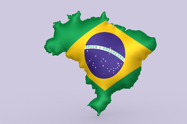 Silhueta do mapa do Brasil com bandeira do país estampada nela.