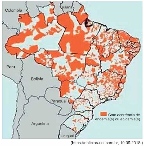 Mapa do Brasil com indicação das ocorrências de endemia(s) ou epidemia(s) em 2018.