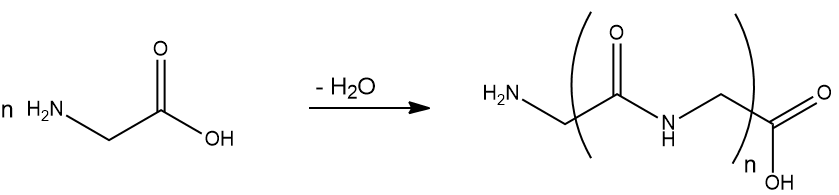 Exemplo de reação de polimerização para formação de polímero de condensação.
