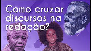 Pessoas famosas próxima ao escrito"Como cruzar discursos na redação?" sobre Intertextualidade e interdiscursividade.