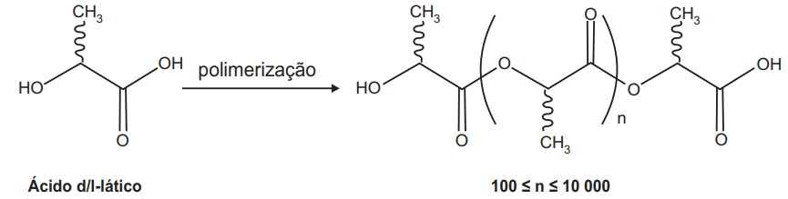 Reação para formação do poli(ácido lático) ou PLA