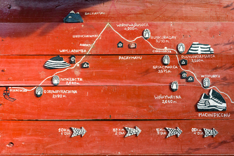 Mapa da Trilha Inca, disponível na cidade de Cusco, cidade próxima a Machu Picchu, no Peru.