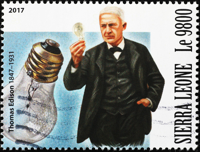 Selo traz Thomas Edison, inventor da lâmpada incandescente. [1]