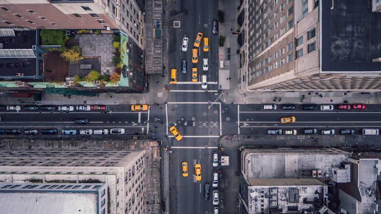 Vista aérea da cidade de Nova Iorque, em alusão à importância da Geografia urbana.