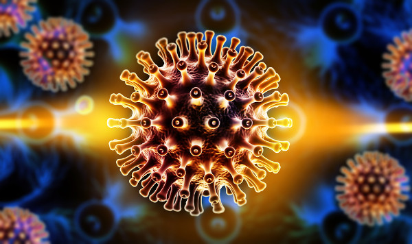 Ilustração 3D do vírus HIV, um exemplo de retrovírus.
