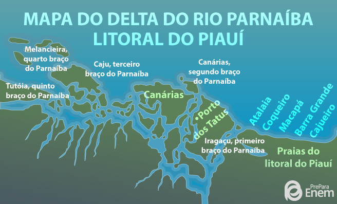  Mapa do delta do Rio Parnaíba, no litoral do Piauí.