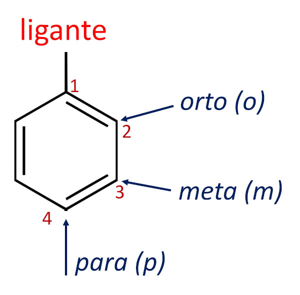 Sistema de nomenclatura orto-meta-para em benzeno.