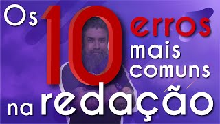 "Os dez erros mais comuns na redação" escrito sobre fundo roxo