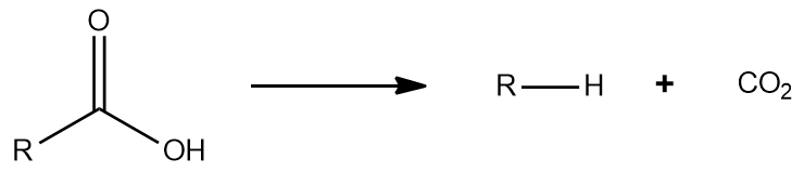 Reação de descarboxilação de ácido carboxílico.