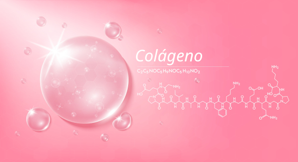 Fórmula molecular e molécula química do colágeno.