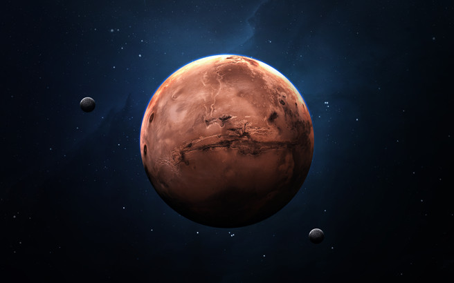 Planeta Marte, um dos oito planetas do Sistema Solar.