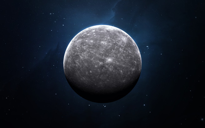 Planeta Mercúrio, um dos oito planetas do Sistema Solar.