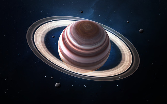 Planeta Saturno, um dos oito planetas do Sistema Solar.