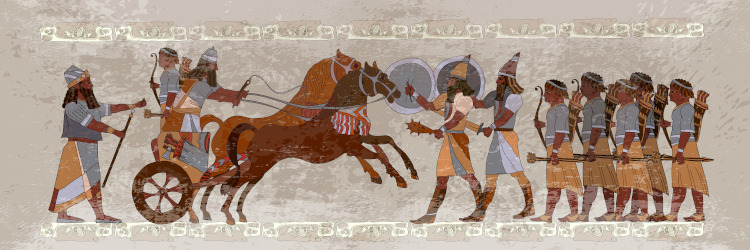 Ilustração de uma cena de batalha protagonizada pelos sumérios e pelos acádios.