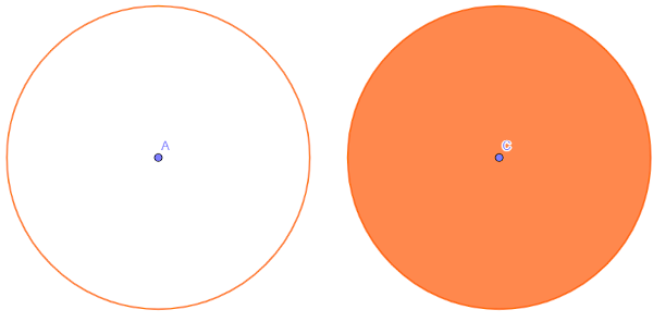Duas figuras representando um círculo e uma circunferência.