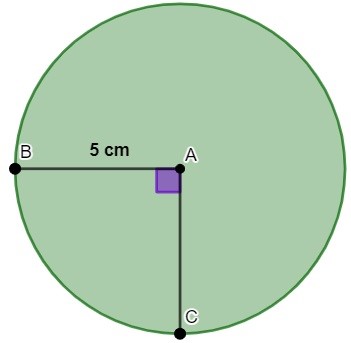 Circunferência com arco BC cujo ângulo central é de 90º.