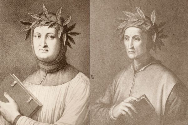 Francesco Petrarca e Dante Alighieri, os principais representantes do humanismo na literatura.