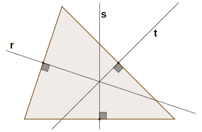  Ilustração de um triângulo com a indicação de suas mediatrizes.