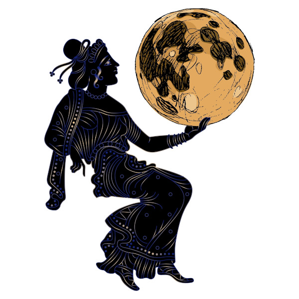 Representação da deusa Nix segurando a Lua.