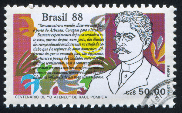 Selo impresso no Brasil em 1988 devido ao centenário de “O Ateneu”, a obra mais famosa de Raul Pompeia.