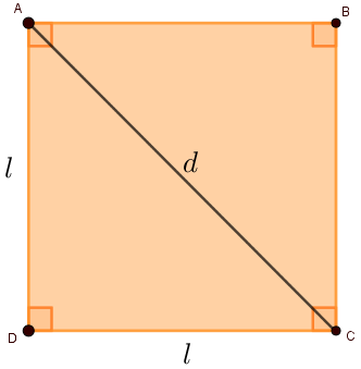 Representação da diagonal de um quadrado ABCD.