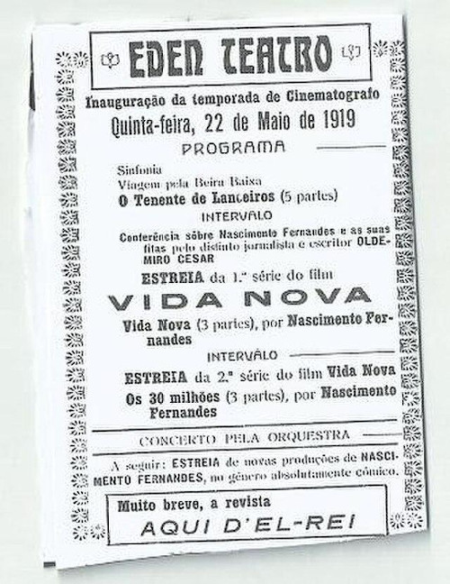 Panfleto do Teatro Éden, um exemplo de linguagem verbal, que é diferente da linguagem não verbal e mista.