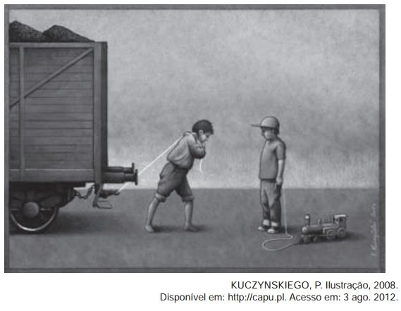  Ilustração do artista gráfico polonês Pawla Kuczynskiego em uma questão do Enem sobre linguagem verbal, não verbal e mista.