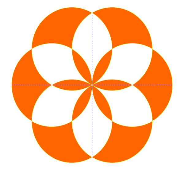  Figura em forma de flor com linhas pontilhadas em um exemplo de simetria.