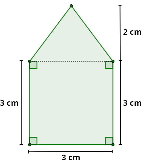 Pentágono repartido em duas outras figuras geométricas: triângulo e quadrado.
