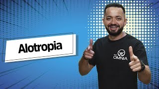 "Alotropia" escrito sobre fundo azul ao lado da imagem do professor