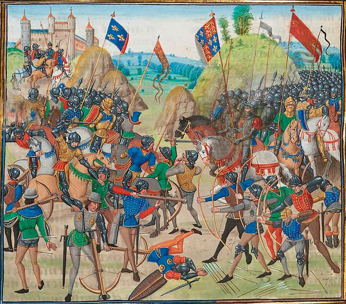 Ilustração do “Les Vigiles de Charles VII” representando a Batalha de Crécy, que ocorreu na Guerra dos Cem Anos.