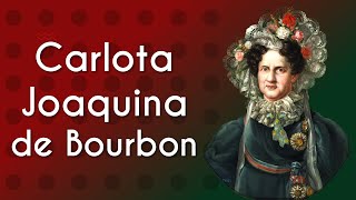Escrito"Carlota Joaquina de Bourbon" próximo a ilustração de Carlota Joaquina de Bourbon.