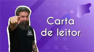 "Carta de leitor" escrito sobre fundo roxo ao lado da imagem do professor