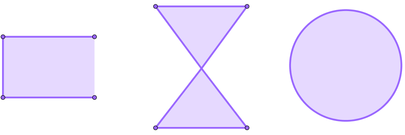  Exemplos de figuras não poligonais (não são fechadas, segmentos de reta se cruzam ou apresentam linhas curvas).