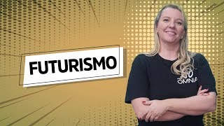 "Futurismo" escrito sobre fundo amarelo ao lado da imagem da professora