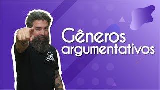 Professor ao lado do escrito "Gêneros argumentativos".