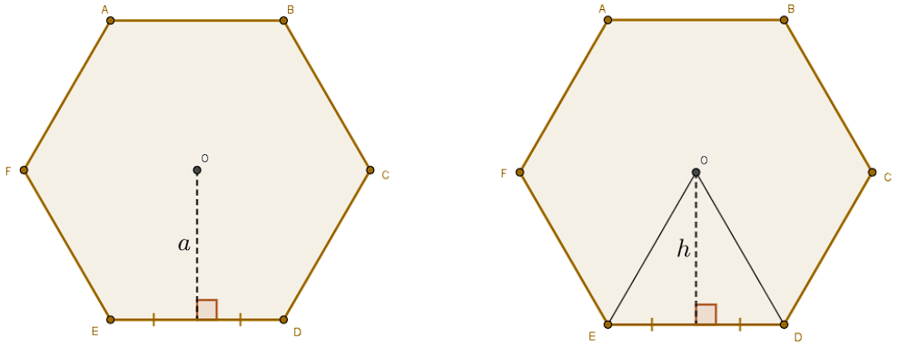 Apótema do hexágono regular em destaque para explicar como calcular a área desse polígono.