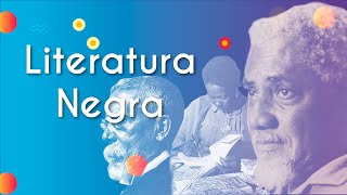 "Literatura Negra" escrito sobre fundo azul e roxo ao lado da imagem da professora