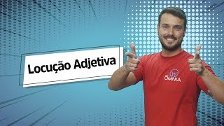 "Locução Adjetiva" escrito sobre fundo azul ao lado da imagem do professor