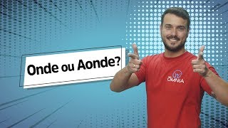 "Onde ou Aonde?" escrito sobre fundo azul ao lado da imagem do professor