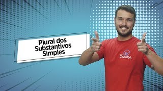 "Plural dos Substantivos Simples" escrito sobre fundo azul ao lado da imagem do professor