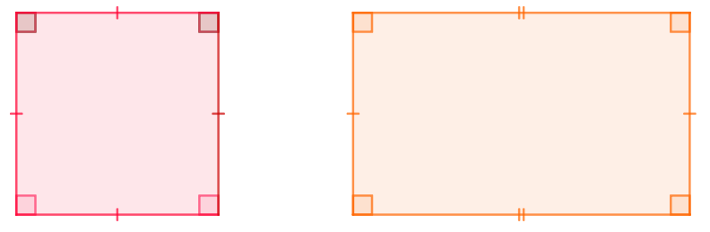 Quadrado e retângulo, exemplos de polígonos equiângulos.