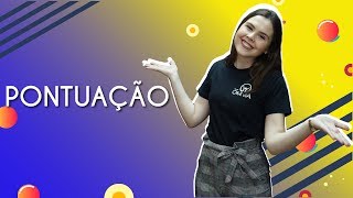 Professora ao lado do texto"Pontuação".