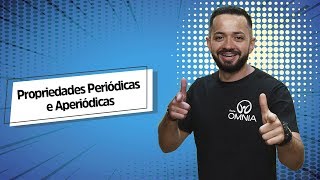 "Propriedades Periódicas e Aperiódicas" escrito sobre fundo azul ao lado da imagem do professor