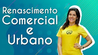 Professora ao lado do texto"Renascimento Comercial e Urbano".