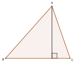 Ilustração de um triângulo, com traçamento da altura, para explicar o ortocentro, um dos pontos notáveis do triângulo.