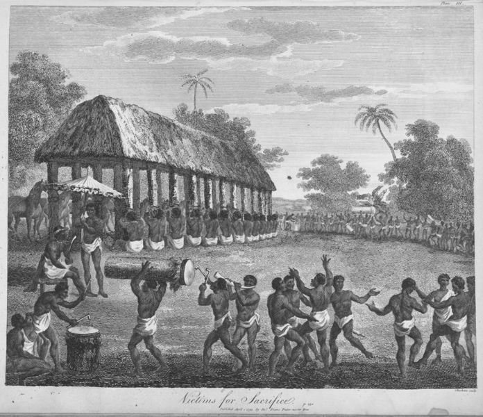 Gravura de 1703 que representa escravos do reino africano de Daomé.