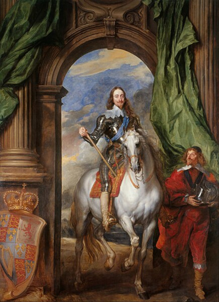 Retrato do rei Carlos I em texto obre a Revolução Puritana.