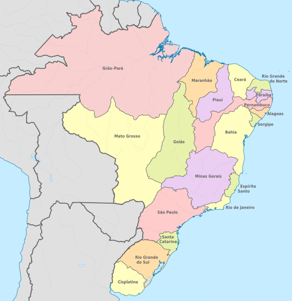 Mapa do Território do Brasil Império em 1822.[1] 