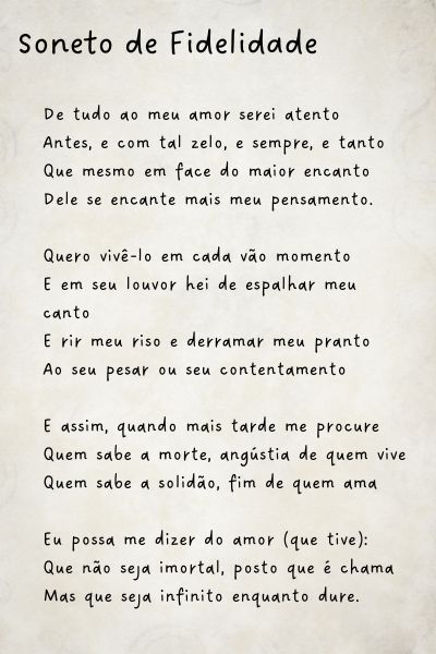 “Soneto de fidelidade” é um dos poemas mais famosos de Vinicius de Moraes.